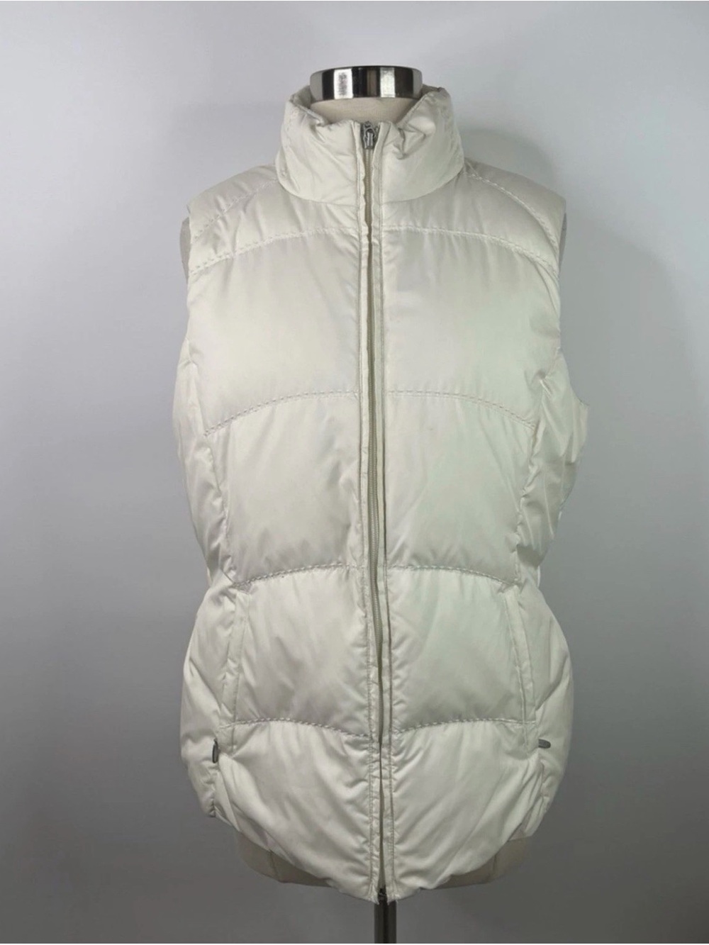 Eddie Bauer Premium Goose Down Cream Puffer Vest Insulated Zip Front